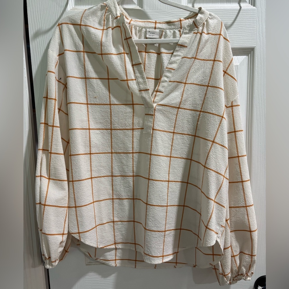 A New Day Brown and Orange Long Sleeve Boxy Blouse